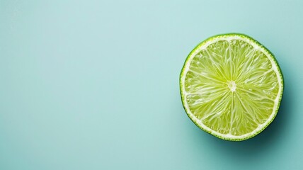 Wall Mural - Fresh lime half on mint-green background