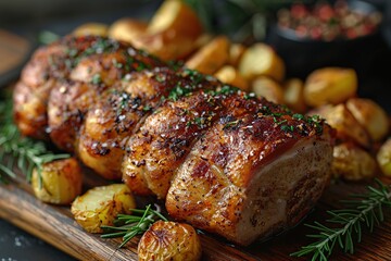 Wall Mural - Roasted Pork Loin with Rosemary and Potatoes