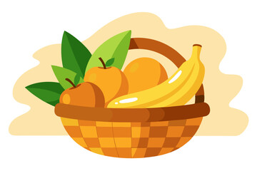 Fresh Fruit Picnic Basket- Bananas, Oranges, and Mangoes Ready for Outdoor Enjoyment