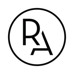 Wall Mural - this logo design in black color on a white background depicts a simple flat initial letter ra inside