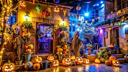 Halloween in India Holiday Pumpkin ghost witch candy mask black cat skeleton vampire zombie bat costume spider web cemetery full moon haunted house horror spell darkness bloodcurdling Background Wallp