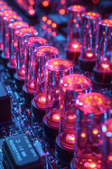 Wall Mural - a close up of a circuit board with many glowing tubes