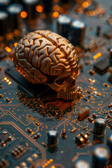 Wall Mural - a skull is on top of a computer chip