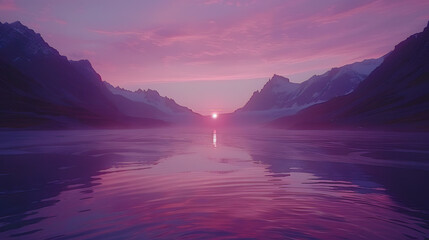 Sunset over the remote arctic canyon of Akshiok Pass, Baffin Island, Canada.