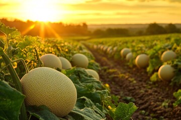 Ripe Melon Field at Sunset