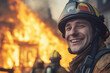 © Paulina - firefighter in front of other firefighters extinguishing a building fire, generative AI