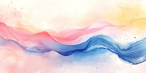 Sticker - abstract illustration with summer vibes and wavy beach style, abstract watercolor paint banner with sea waves in minimalist pastel look 