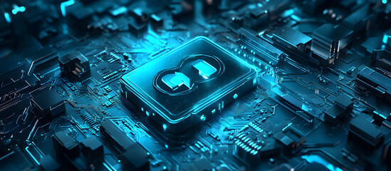 Wall Mural - a blue computer chip with the number 8 on it