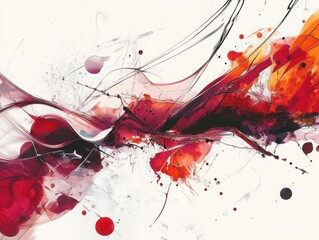 Wall Mural - abstract wine tasting experience with flowing line art and splashes of deep red