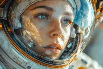 Wall Mural - an astronaut in a space suit conducting experiments on the international space station, illustrating