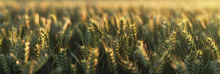 Poster - Tiny wheat blossoms growing in a field