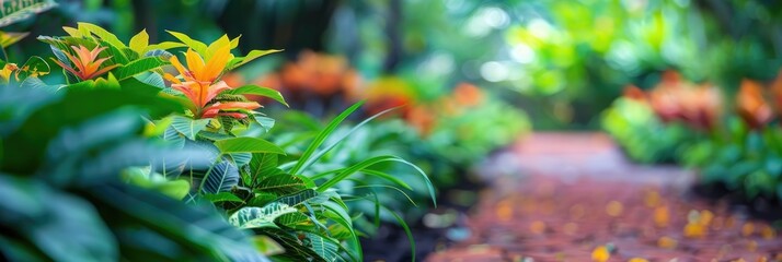 Wall Mural - Out of focus lush garden in a floral setting