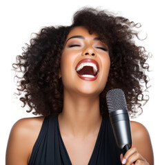 Sticker - PNG Happy black woman singing with a smile microphone laughing adult.