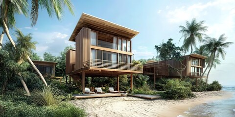 Canvas Print - Beach house resort with eco-friendly design 