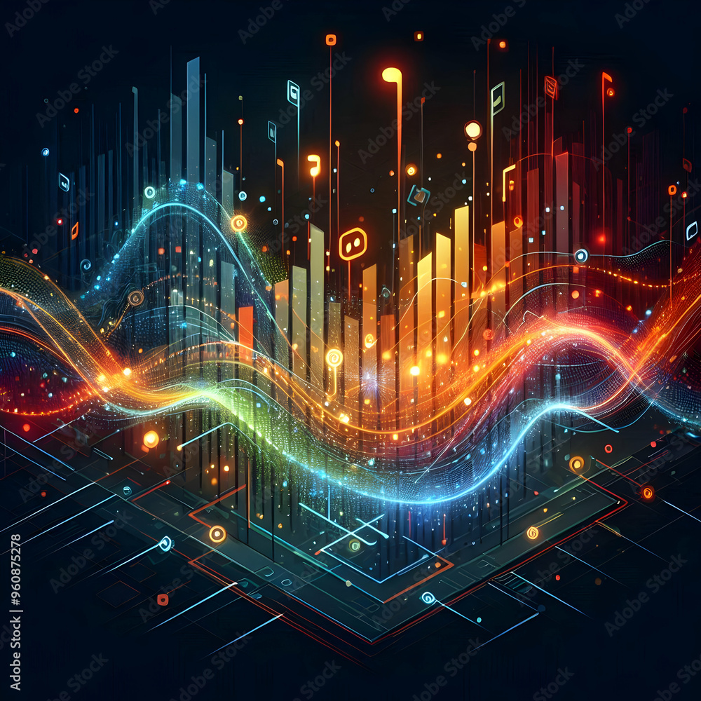 Flat Glowing Digital Waveforms with Sound Bars Concept - Abstract ...