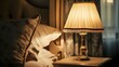 © Heng Heng - AI Stock - A cozy and traditional bedroom scene featuring a vintage bedside lamp with a classic lampshade creating a warm and inviting ambiance