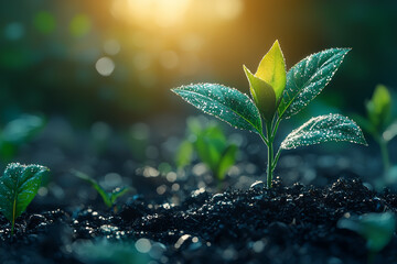 Wall Mural - a plant going through the cycle of photosynthesis, capturing sunlight, and releasing oxygen, demonst