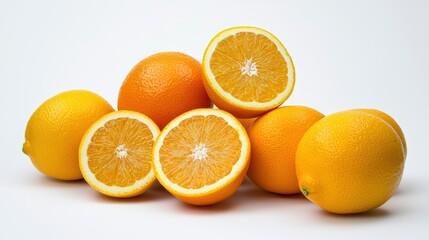 Wall Mural - High-quality oranges and lemons, freshly picked, isolated on a white background, vibrant and juicy