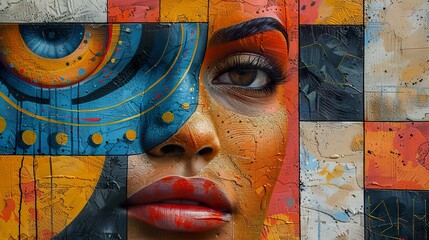 Wall Mural - Abstract Portrait of a Woman with Colorful Geometric Patterns