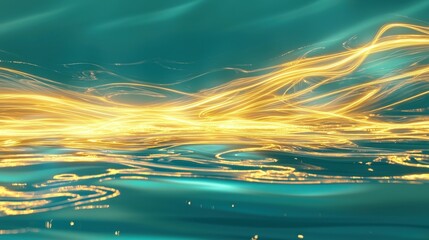 Wall Mural - Abstract Teal and Gold Light Trails Background