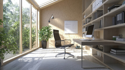 Wall Mural - Home office with smart energy management and energy-efficient insulation, reducing carbon emissions