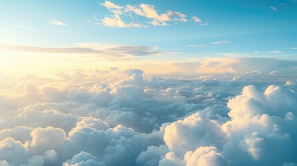 Canvas Print - Blue sky with some clouds at sunrise, overlooking clouds.