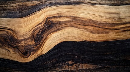 Stunning close up photograph showcasing the unique character and beauty of a hickory wood texture with strong contrasting dark and light grain lines that create a captivating and natural pattern