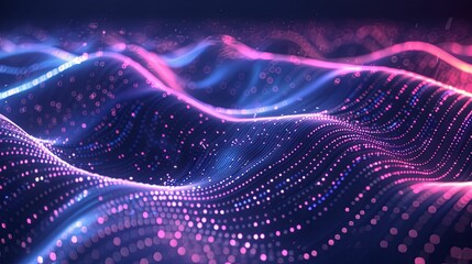 Wall Mural - Abstract Wavy Background with Glowing Pink and Blue Circles