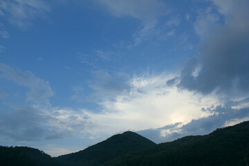 Poster - 
Mountain silhouette and sunset sky.