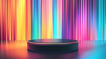 Wall Mural - Abstract Colorful Background with Black Podium and Neon Lights