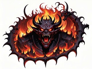 Wall Mural - red devil with fire a white background