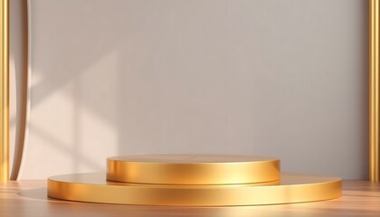 Wall Mural - Gold metal podium pedestal with matte color background. Style-120