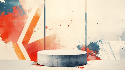 Sticker - Abstract Watercolor Background with Concrete Podium