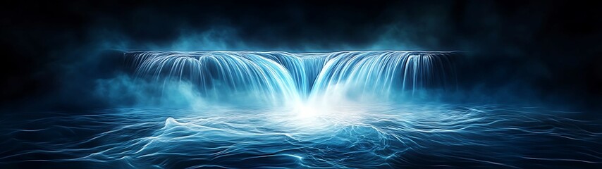 Wall Mural - Enchanted Waterfall: Aerial View of Mystical Cascading Water in Watercolor Style with Radiant Light Effects and Sharp Focus - Inspirational Fantasy Landscape