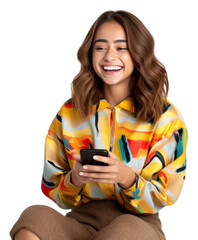 Poster - PNG Latino teenage girl with straight hair laughing cheerful sitting.