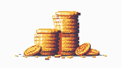 Wall Mural - Pixelated Stack of Gold Coins with Scattered Coins