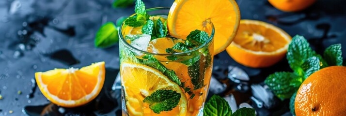 Sticker - Crisp Orange Mojito Garnished with Lemon Slices and Fresh Mint