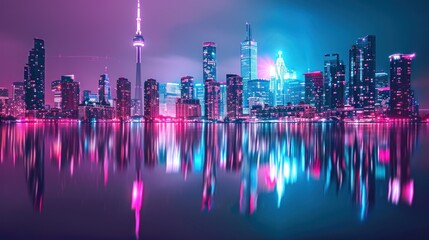 Poster - Neon Cityscape Reflection