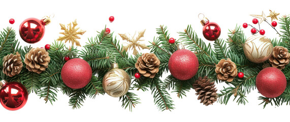 Canvas Print - PNG Christmas line horizontal border plant tree white background.