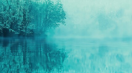 Wall Mural - Misty Forest Reflection in Calm Water