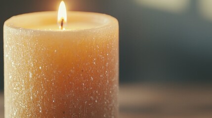 Closeup of Burning Candle with Textured Surface