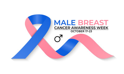 Poster - Vector illustration of  Male Breast Cancer awareness week is observed every year on third week of October. Banner poster, flyer and background design template. Calligraphy ribbon.