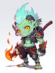 Sticker - Fiery Goblin Warrior Illustration