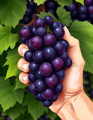 Hand holding purple red wine grapes