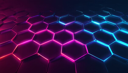 Wall Mural - Abstract Hexagon Pattern with Neon Pink and Blue Lighting