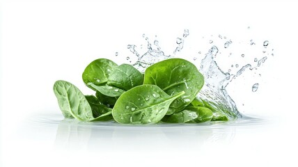 A bunch of fresh spinach leaves are floating in a pool of water