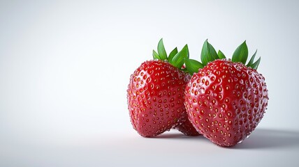 Wall Mural - Three red strawberries on a white background