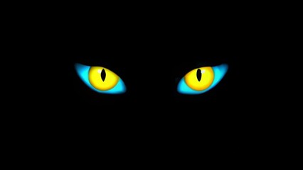 Wall Mural - Cat eyes glow in the dark on a black background.