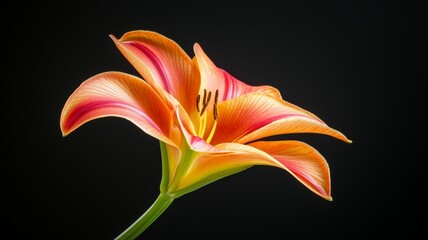 Sticker - A single orange and pink flower with a green stem