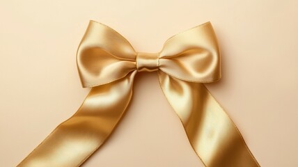 Poster - A gold ribbon bow is on a tan background